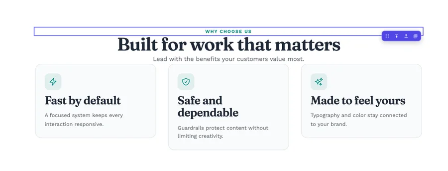 Point at a block to drag, space or duplicate it. The canvas is the real storefront renderer.