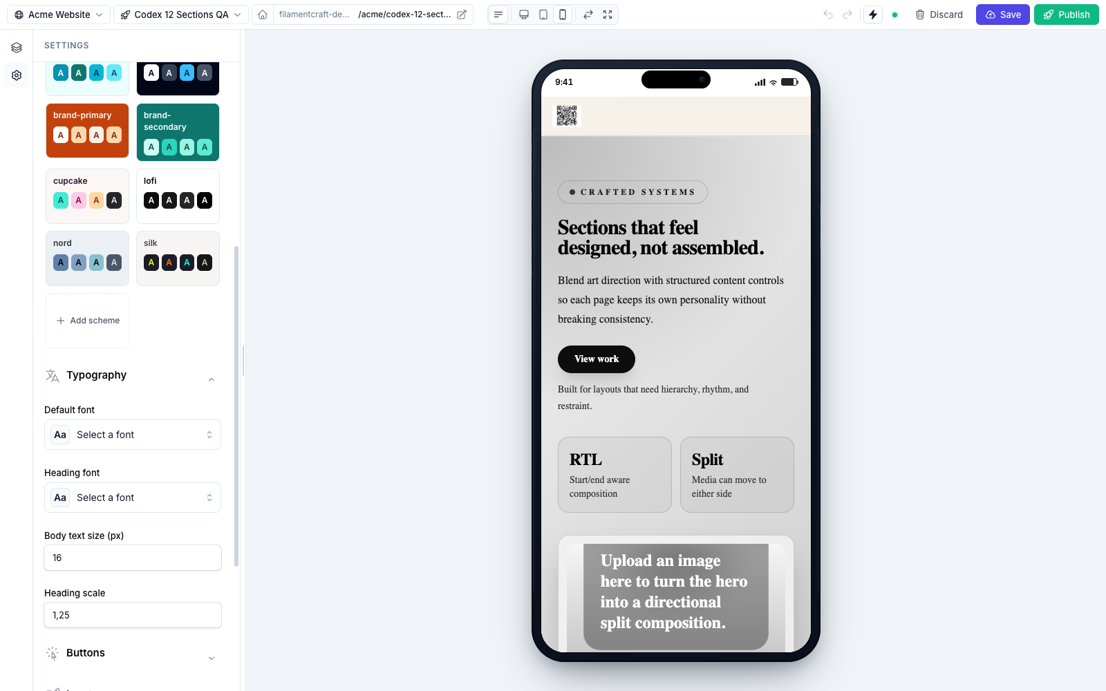 Mobile preview inside a phone frame