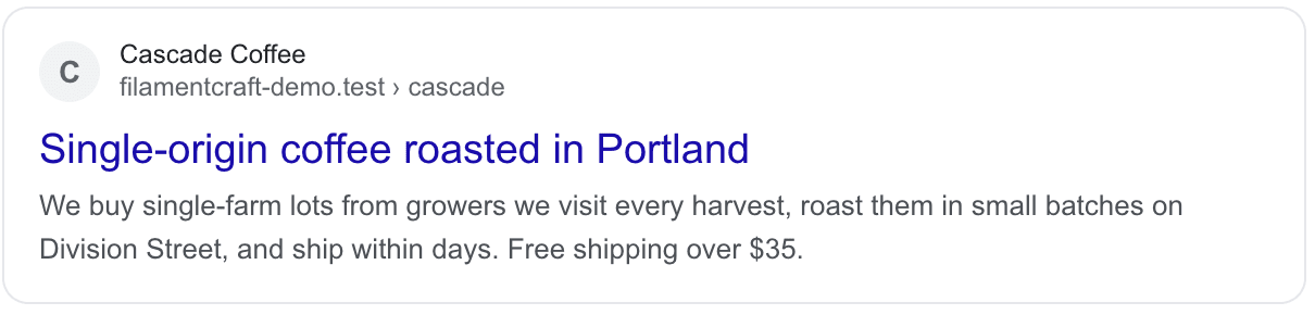 A close-up of the live SERP preview inside the SEO modal