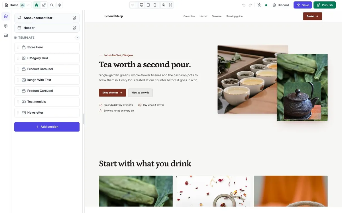 The visual editor inside a merchant's store
