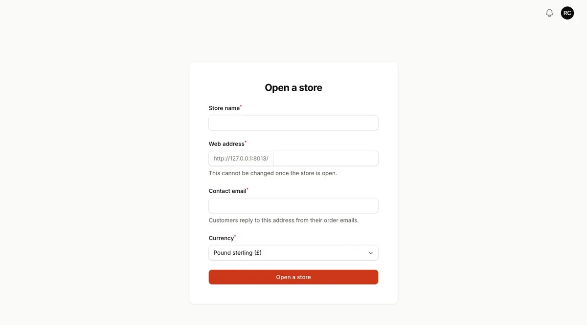 The Open a store form a new merchant fills in